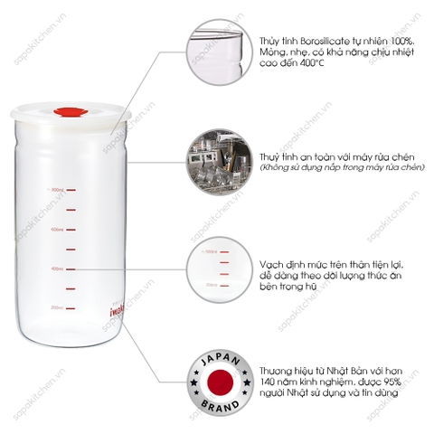 Hũ thủy tinh tròn chịu nhiệt, nắp hít kín hơi Iwaki 400ml