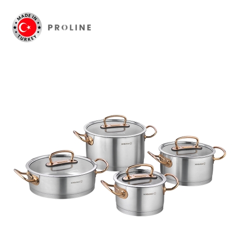 Bộ nồi bếp từ inox 4 món cao cấp Korkmaz Proline tay nắm màu hồng - A1149