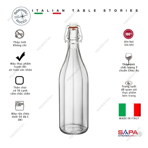 Chai thủy tinh thập giác nắp cài kín hơi Oxford 1L