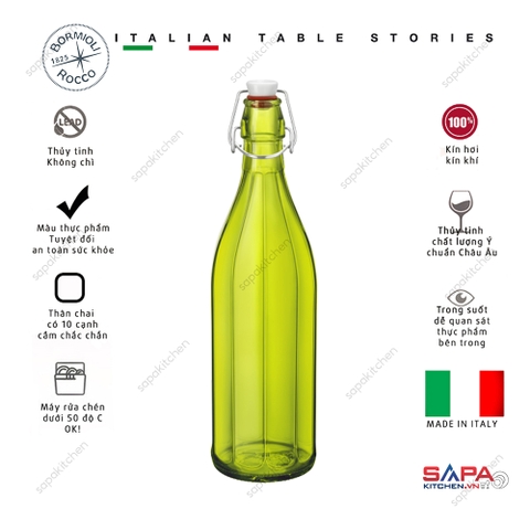 Chai thủy tinh thập giác nắp cài kín hơi Oxford 1L  màu xanh lá