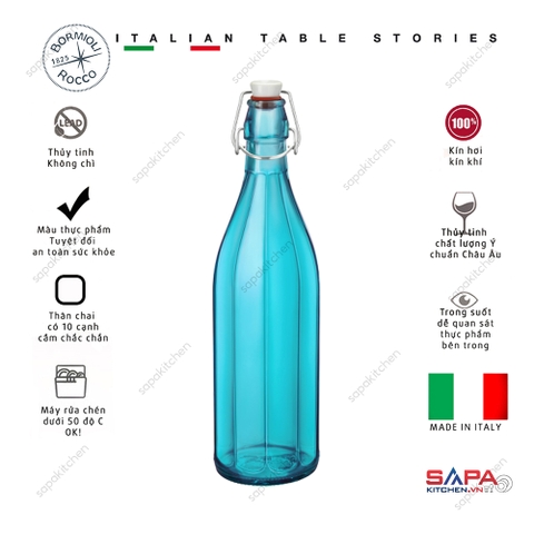 Chai thủy tinh thập giác nắp cài kín hơi Oxford 1L  màu xanh ngọc