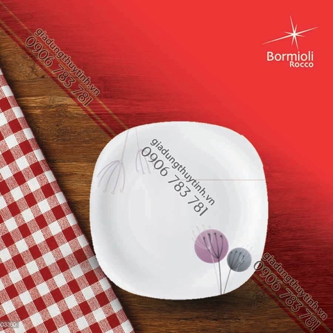 Parma Geoflowers Purple đĩa thủy tinh vuông 27 x 27 - Bormioli Rocco
