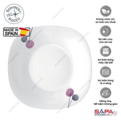 Parma Geoflwers Purple đĩa soup thủy tinh vuông 23 x 23 - Bormioli Rocco