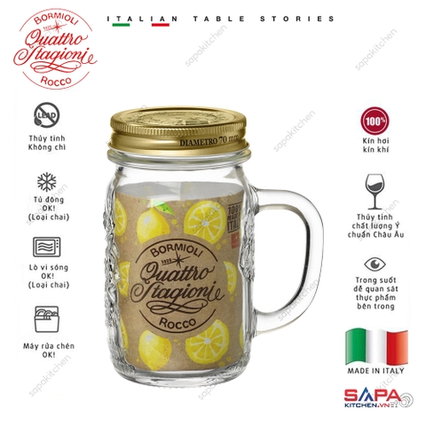 Hũ thủy tinh tay cầm nắp vặn Quattro 415ml