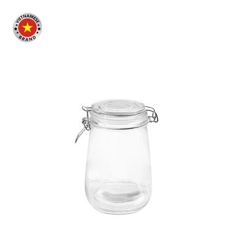 Hũ thủy tinh tròn nắp cài inox 1L - SAPATA