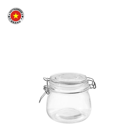 Hũ thủy tinh tròn nắp cài inox 0.5L - SAPATA
