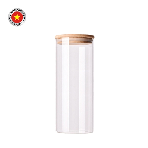 Hũ thủy tinh tròn nắp tre hít kín hơi 2L - SAPATA