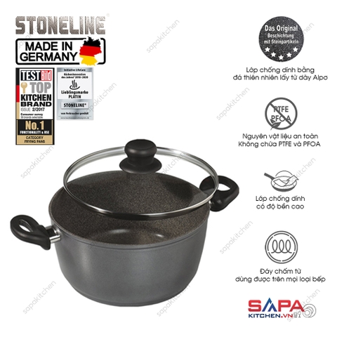 Nồi chống dính phủ đá thiên nhiên Stoneline 18cm có nắp