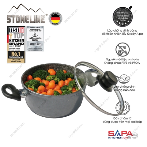 Nồi chống dính phủ đá thiên nhiên Stoneline 18cm có nắp