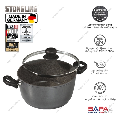 Nồi chống dính phủ đá thiên nhiên Stoneline 20cm có nắp