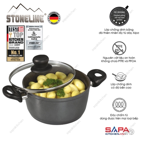Nồi chống dính phủ đá thiên nhiên Stoneline 20cm có nắp