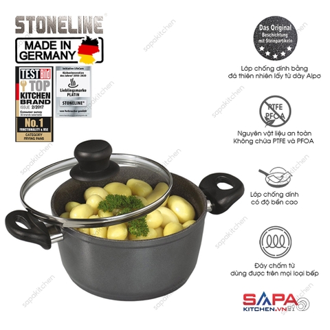 Nồi chống dính phủ đá thiên nhiên Stoneline 24cm có nắp