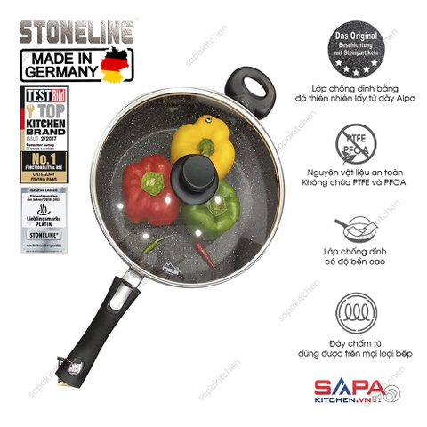 Chảo sâu chống dính phủ đá thiên nhiên Stoneline 28cm có nắp