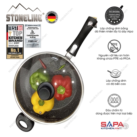 Chảo sâu chống dính phủ đá thiên nhiên Stoneline 28cm có nắp