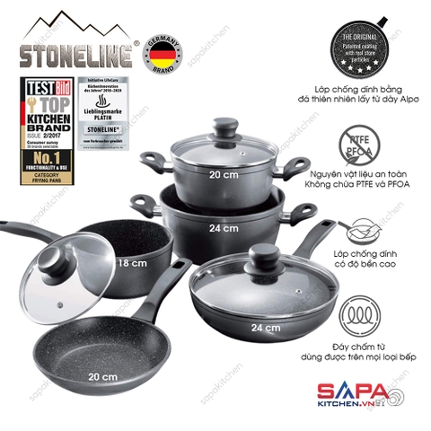 Bộ 3 nồi 2 chảo chống dính phủ đá thiên nhiên Stoneline