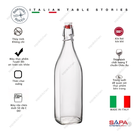 Chai thủy tinh vuông nắp cài kín hơi Swing 1L