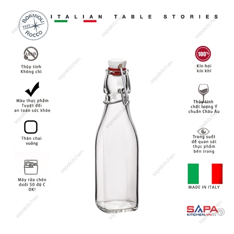 Chai thủy tinh vuông nắp cài kín hơi Swing 0.25L