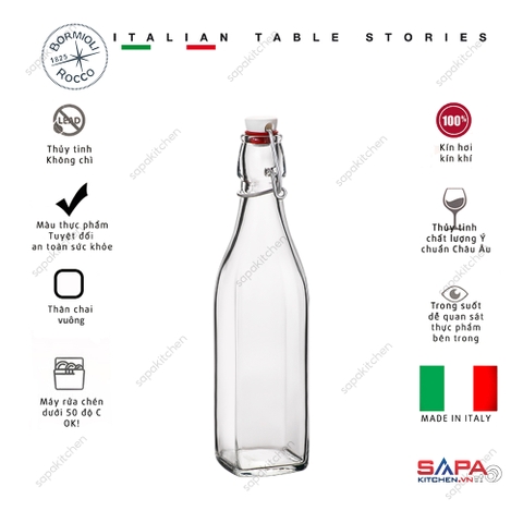 Chai thủy tinh vuông nắp cài kín hơi Swing 0.5L