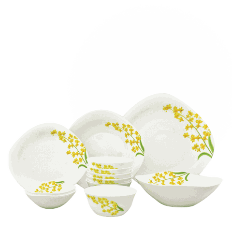 Bộ chén đĩa thủy tinh vuông tròn Diva Ivory Yellow Grace 12 món (La Opala)