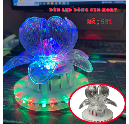 Đèn Led Bông Sen Xoay Mã 531 Sen Trắng 12cm