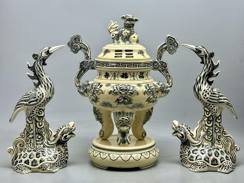 Bộ Đỉnh Hạc Cao 52cm Gốm Chu Đậu Truyền Thống