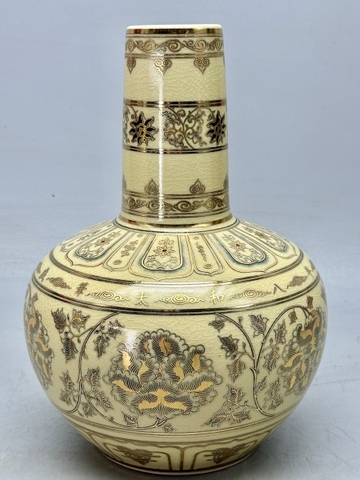 Bình Hoa Lam Gốm Chu Đậu Vẽ Vàng 24K RG-000546