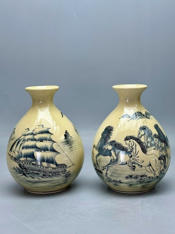 Cặp Bình Bảo Ngọc Mã Đáo Thành Công - Thuận Buồm Xuôi Gió Cao 25cm Truyền Thống