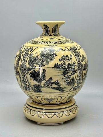 Bình Hút Lộc Tứ Cảnh Sơn Thuỷ Cao 42cm Gốm Chu Đậu Truyền Thống
