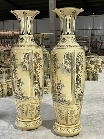 Lục Bình Tứ Cảnh Cao 1,8m Gốm Chu Đậu Vẽ Vàng