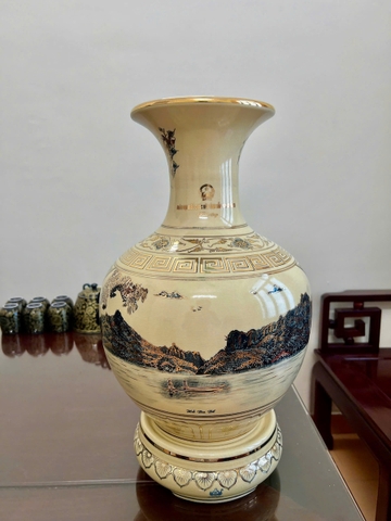 Bình Phú Quý In Cảnh Hồ Ba Bể Gốm Chu Đậu Vẽ Vàng
