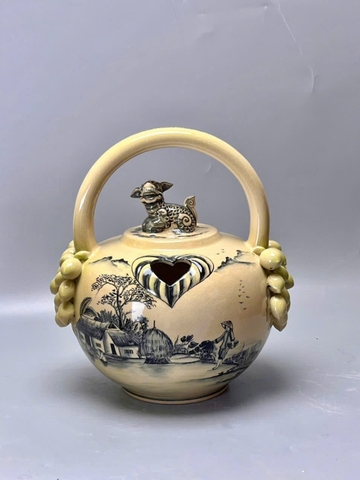 Bình Vôi Cao 44cm Hoạ Tiết Làng Quê Việt Nam Gốm Chu Đậu Truyền Thống