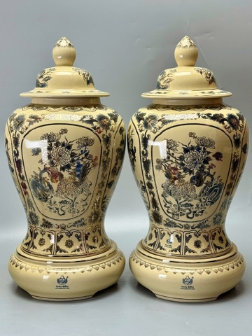 Đôi Choé Hoạ Tiết Tứ Linh Long Li Quy Phụng Cao 65cm Gốm Chu Đậu Vẽ Vàng