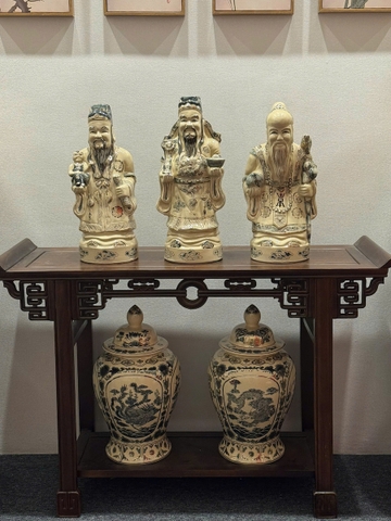 Bộ Tượng 3 Ông Tam Đa Cao 50cm Gốm Chu Đậu Vẽ Vàng