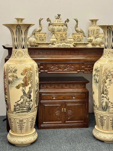 Bộ Đồ Thờ Bát Hương Sen + Đỉnh Hạc + Đôi Lục Bình Ban Thờ 1,75m đến 1,97m