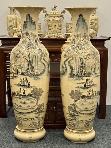 Lục Bình Hoạ Tiết Vinh Quy Bái Tổ Cao 1,68m Gốm Chu Đậu Vẽ Vàng 24K