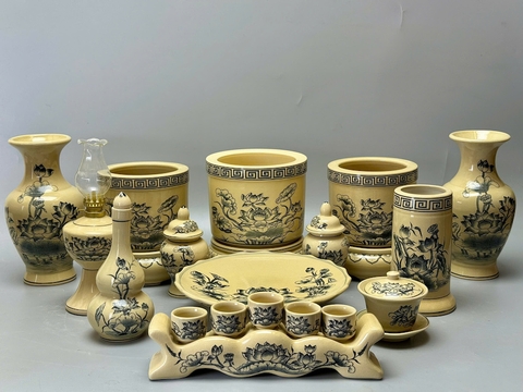 Bộ Đồ Thờ Hoạ Tiết Sen Ban Thờ 1,53m Đến 1,75m Gốm Chu Đậu Truyền Thống