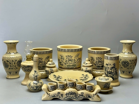 Bộ Đồ Thờ Hoạ Tiết Hoa Sen Cho Ban Thờ 1,57m Gốm Chu Đậu Truyền Thống