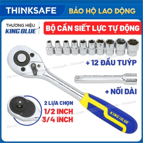 Bộ Cần Siết Tự Động Và Đầu Tuýp 12 Chi Tiết KingBlue 1/4 -1/2 inch thép crv siêu cứng, chịu lực, chịu nhiệt tốt