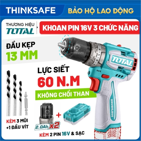 Máy khoan búa pin 16V không chổi than Total TIDLI16682 lực siết 60Nm