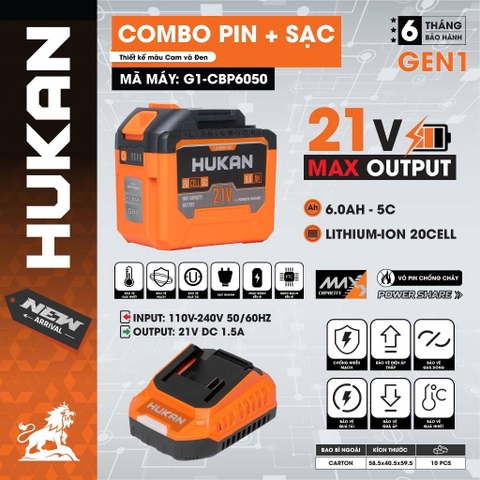 [COMBO] Pin + Sạc 20cell HUKAN G1-CBP6050, Dung lượng 6Ah