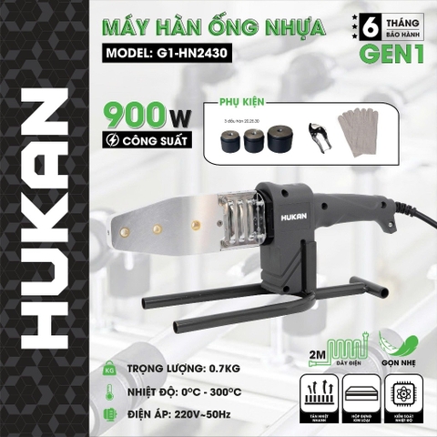 Máy hàn ống nhựa HUKAN G1-HN2430, Công suất 900W, Nhiệt độ điều chỉnh: 0°C – 300°C