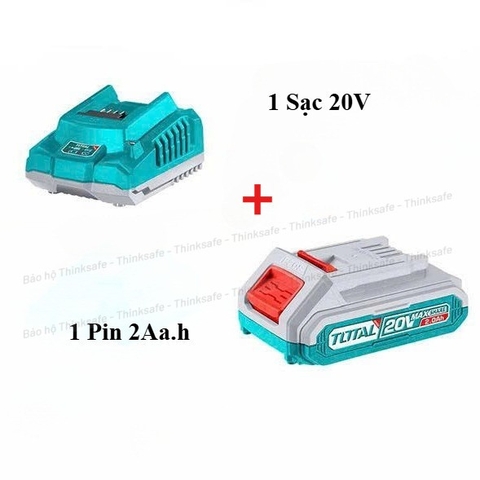Pin Sạc 20V/2A TOTAL TFBLI20011, Dung lượng 2Ah, Có đèn báo pin, Dùng được cho tất cả các máy 20V Total & Ingco