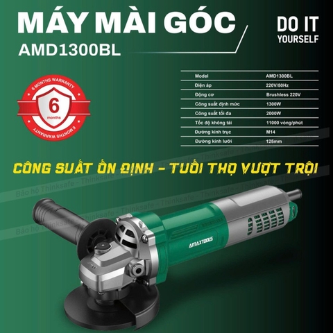 Máy Mài Góc Điện 100mm AMAXTOOLS AMD1300BL Động Cơ Không Chổi Than, Công Suất 1300W - 2000W, Siêu Bền Tốc Độ 11000v/p