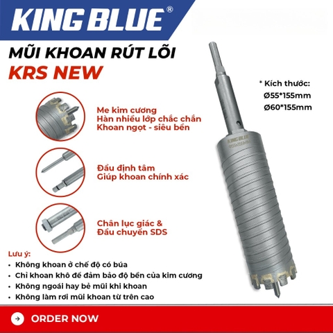 Mũi khoan rút lõi khô KRS NEW KingBlue me kim cương khoan ngọt siêu bền phi 55, 60, 63