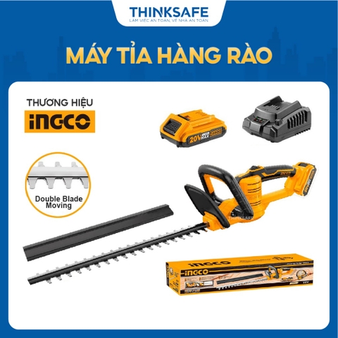 Máy cắt hàng rào pin 20V INGCO CHTLI20461, Lưỡi 450mm, Đường kính cắt 18mm, Kèm 1 pin và 1 sạc - Thinksafe
