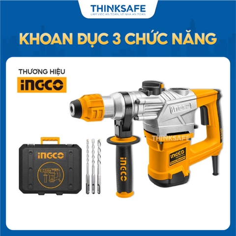 Máy khoan đục INGCO điện áp 220V, công suất 1050W - 1800W, Kèm 3 mũi khoan gài và 2 mũi đục - Thinksafe