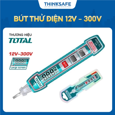 Bút thử điện 12V-300V TOTAL THTS33001 Màn hình kỹ thuật số LCD, báo động âm thanh và ánh sáng