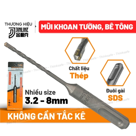 Mũi khoan bê tông không tắc kê YTL nhiều kích thước 3mm - 12mm, Chuôi gài SDS, Giúp khoan tường khoan bê tông dễ dàng