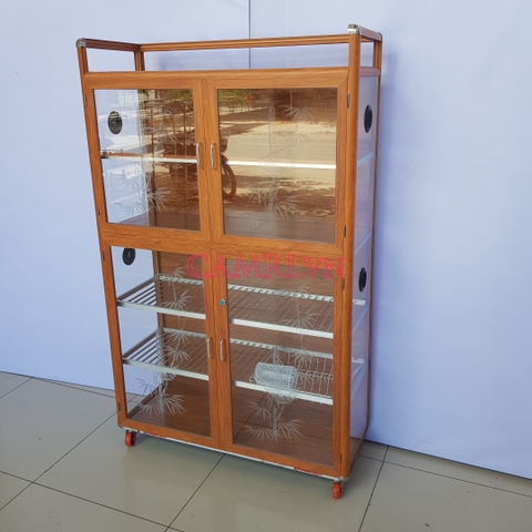 TỦ CHÉN NHÔM MÀU GỖ 200