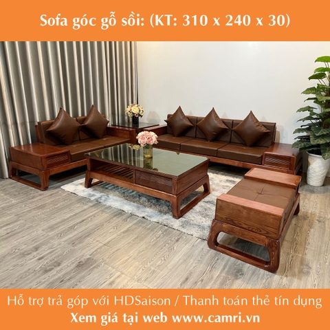 Sofa gỗ sồi chân quỳ 2 văng